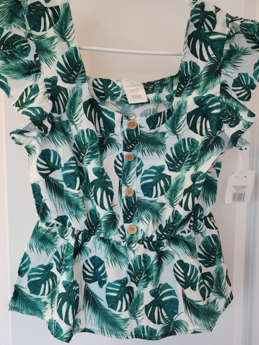 NWT Tropical Palm/monstera print blouse, size M